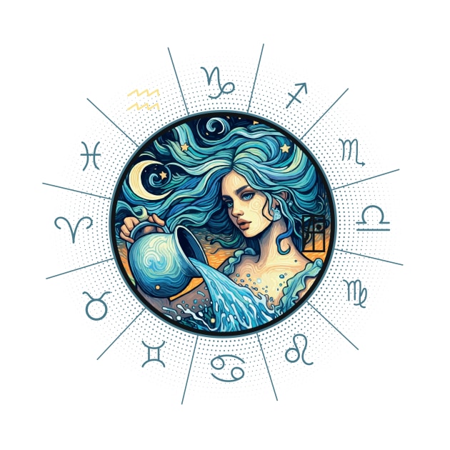 ZODIAC Aquarius - Astrological AQUARIUS - AQUARIUS - ZODIAC sign - Van Gogh style - 3 by ArtProjectShop