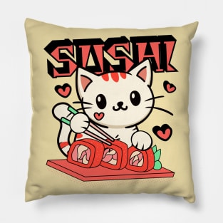 Cat Eating Sushi Pillow