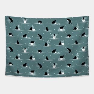 When the Black Cat is Alone at Home (Light Green) Tapestry