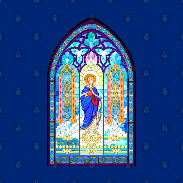 Gothic stained glass window with virgin Mary by Artist Natalja Cernecka