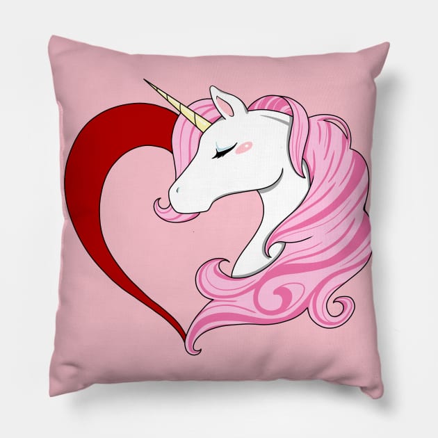 Pink Heart Unicorn Pillow by Lady Lilac