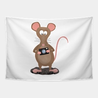 Funny rat with camera cartoon illustration Tapestry