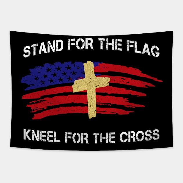 Stand for The Flag Kneel for The Cross print Tapestry by merchlovers