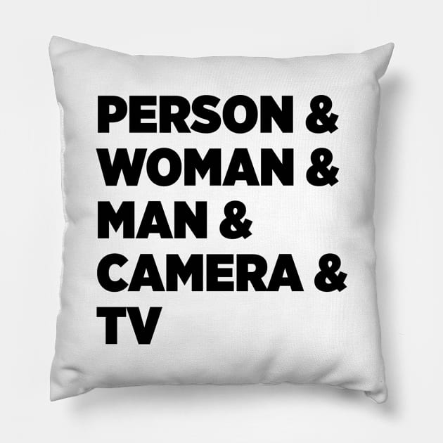 Person Woman Man Camera Tv Black Pillow by felixbunny