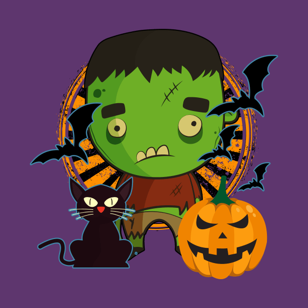 Green Monster cat bat pumpkin moon Halloween by letnothingstopyou