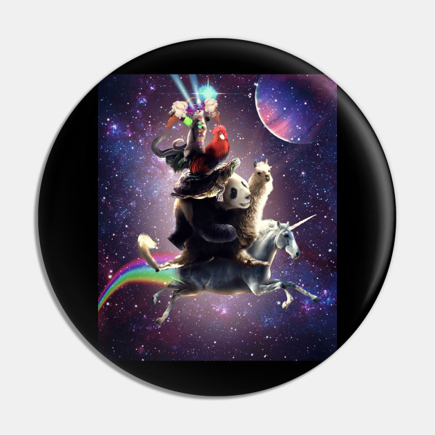 Cat Riding Chicken Turtle Panda Llama Unicorn Cat Pin