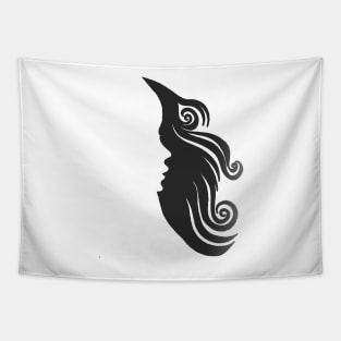 Negative Space Woman's Hair Face Silhouette Tapestry