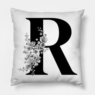 R alphabet Botanical cherry blossom sakura flowers Pillow