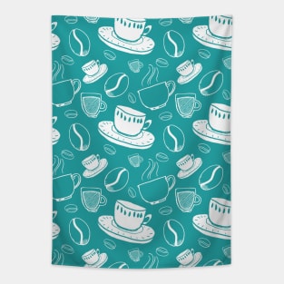 Coffee Pattern Turquoise Teal Tapestry