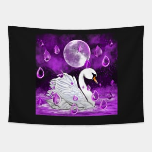 Swan in the rain, beautiful swan with raindrops falling into Water Tapestry