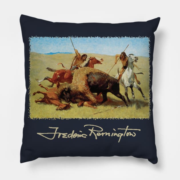 Buffalo Hunt by Frederic Remington Pillow by MasterpieceCafe