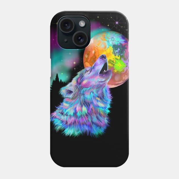 Colorful Rainbow Howling Wolf Phone Case by starchildsdesigns