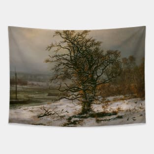 Oak Tree by the Elbe in Winter by Johan Christian Dahl Tapestry