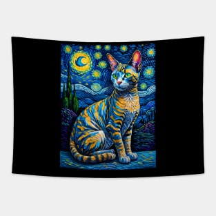 The Devon Rex Cat in starry night Tapestry