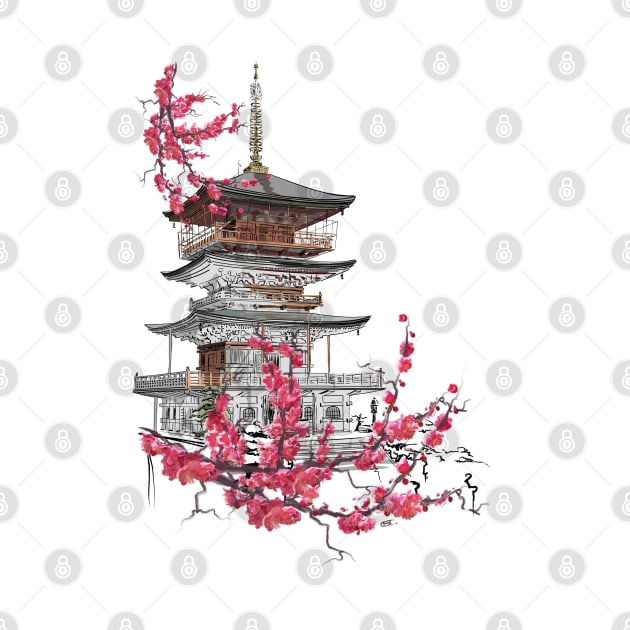 Pagode mit Sakura by sibosssr