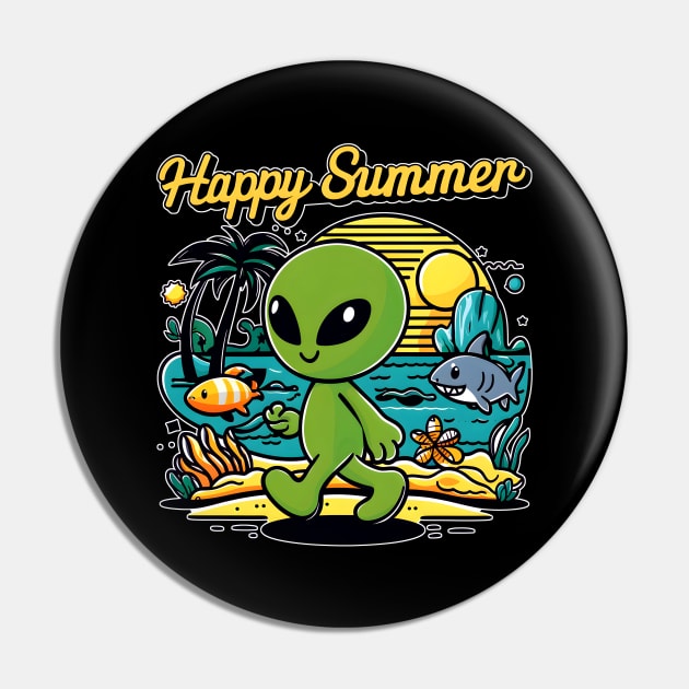 Happy summer aliens in the beach in vintage retro style Pin by KENG 51