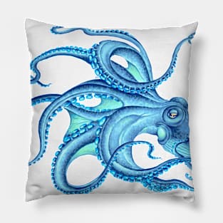 Blue octopus Dance Ink drawing Pillow