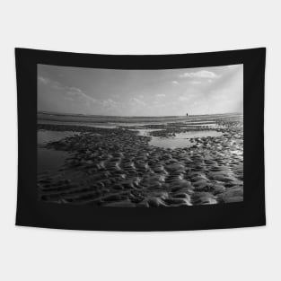 beach in black and white Tapestry