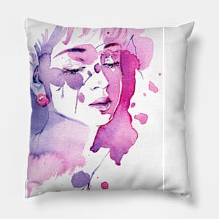 Water Leaves 5 - Watercolor Woman Portrait Pillow