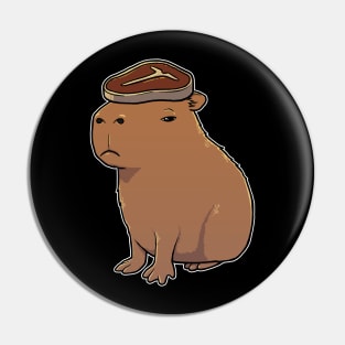 Capybara with to Steak on its head Pin