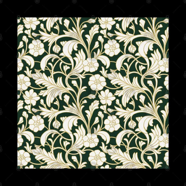 Art Nouveau Floral Ornate Pattern Green Gold and White by Trippycollage