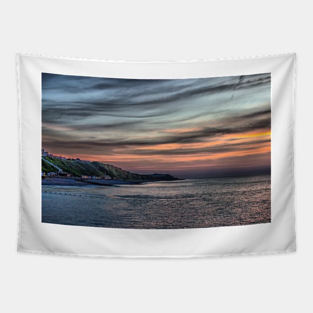 Sunset on Cromer Cliffs Tapestry by avrilharris