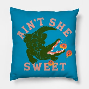 Ain't She Sweet Alligator & Donuts Design Pillow