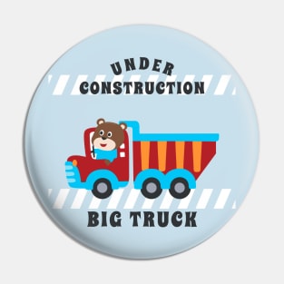 Vector illustration of contruction vehicle with cute litle animal driver. Pin