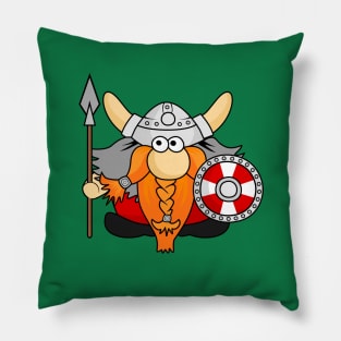 Funny Little Viking Warrior Cartoon Illustration Pillow