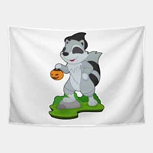 Racoon Halloween Pumpkin Tapestry