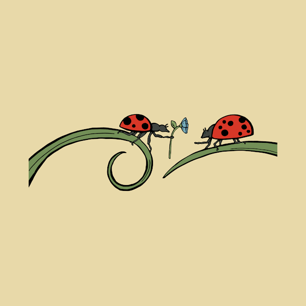 Ladybug Lovers Share a Flower by Otter-Grotto