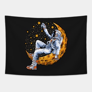 Astronaut Lying Moon - Hand Drawn Tapestry