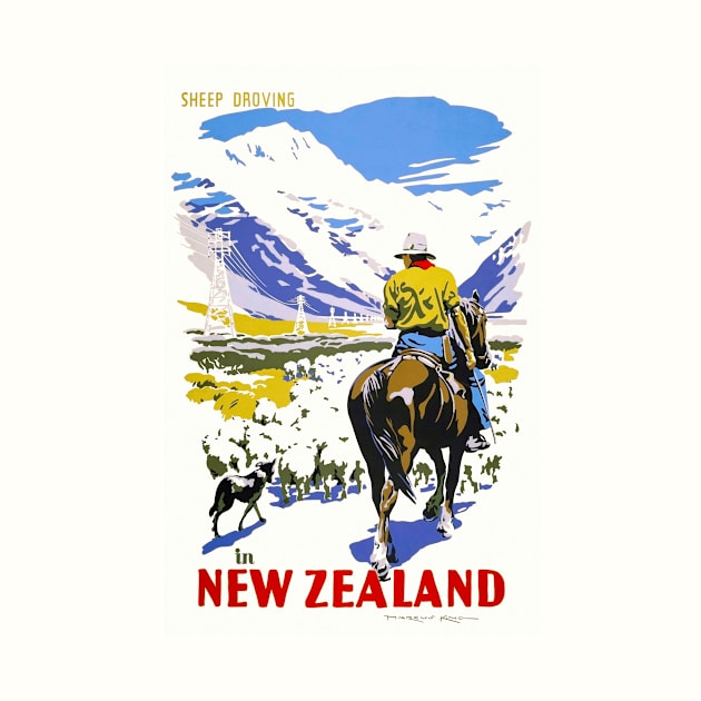 New Zealand Sheep Droving Vintage Poster 1930s by vintagetreasure