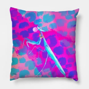 Bubblegum Praying Mantis | Cheetah Print (Blue/Pink) Pillow