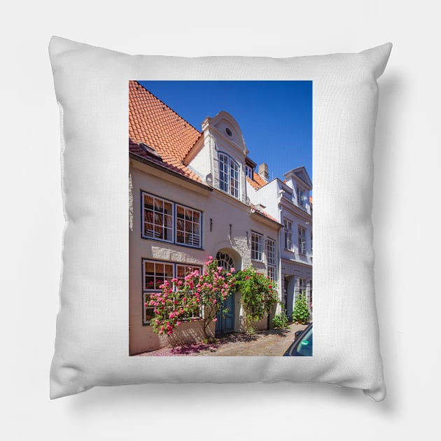 Historical house facades, old town, Lübeck, Schleswig-Holstein, Germany, Europe Pillow by Kruegerfoto