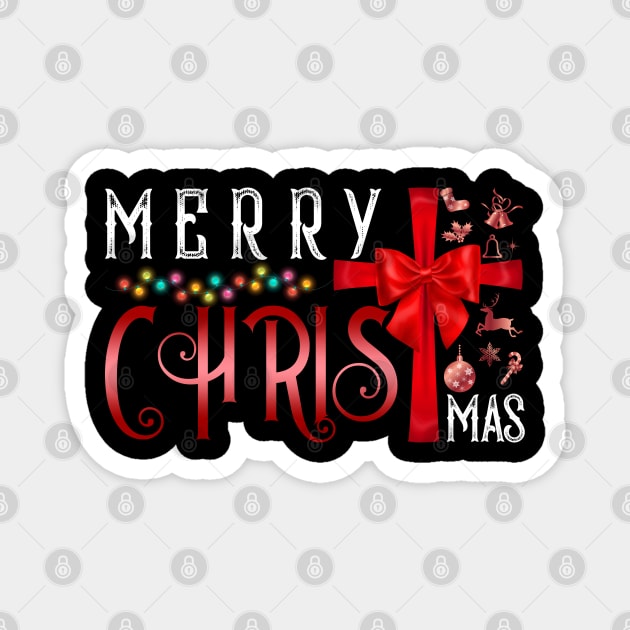 Merry ChristMas Cross Christian Religious Christmas Quotes Magnet by Happy Shirt