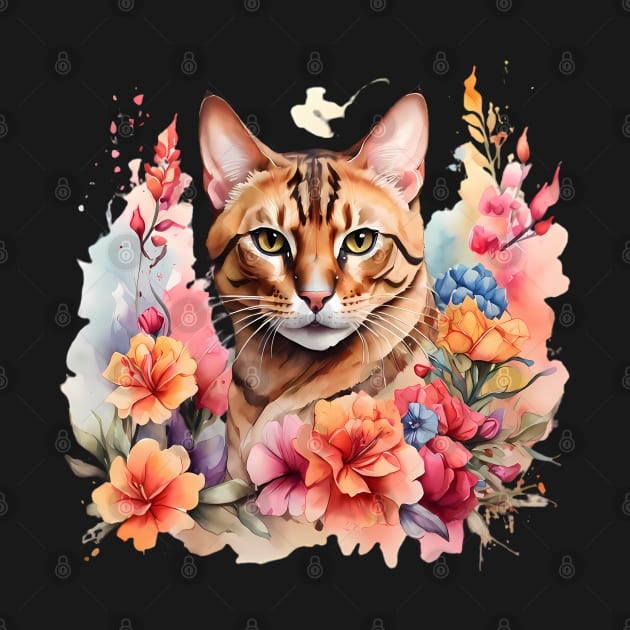 A bengal cat decorated with beautiful watercolor flowers by CreativeSparkzz