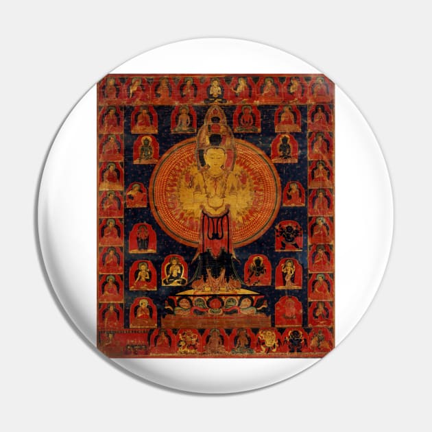 Chenrezig Tibetan Buddhist Thangka Reproduction Pin by TammyWinandArt