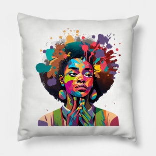 Afrocentric Woman Multicolored Painting Pillow