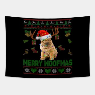 Merry Woofmas Christmas Santa Reindeer Shar Pei Tapestry