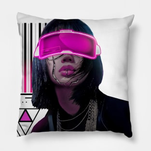 Neon Vaporwave Cyberpunk Girl Pillow