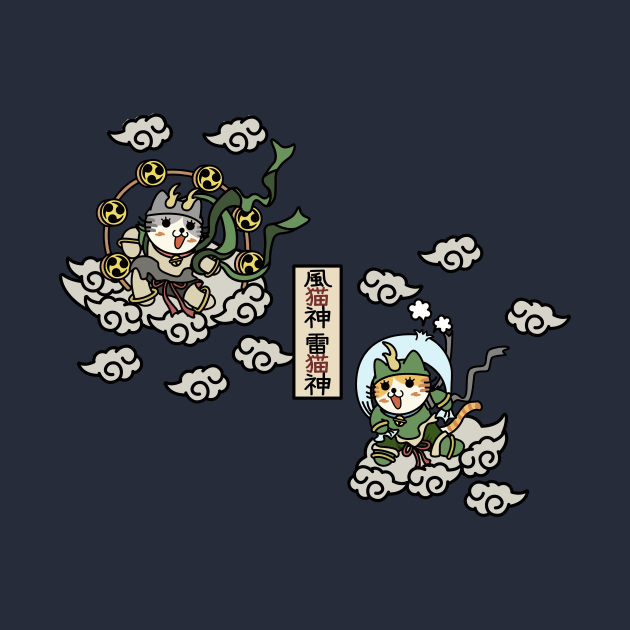 Fujin Cat God and Raijin Cat God NYanko by RakuNekoRakuGaki_Shige-Ya