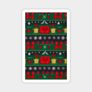 Futuristic Festive: Ugly Red Snowflake Pattern on Green Magnet