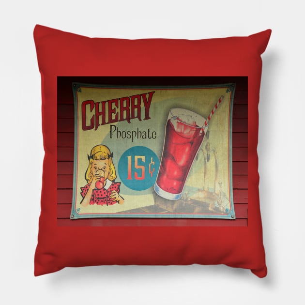 Vintage Cherry soda sign Pillow by dltphoto