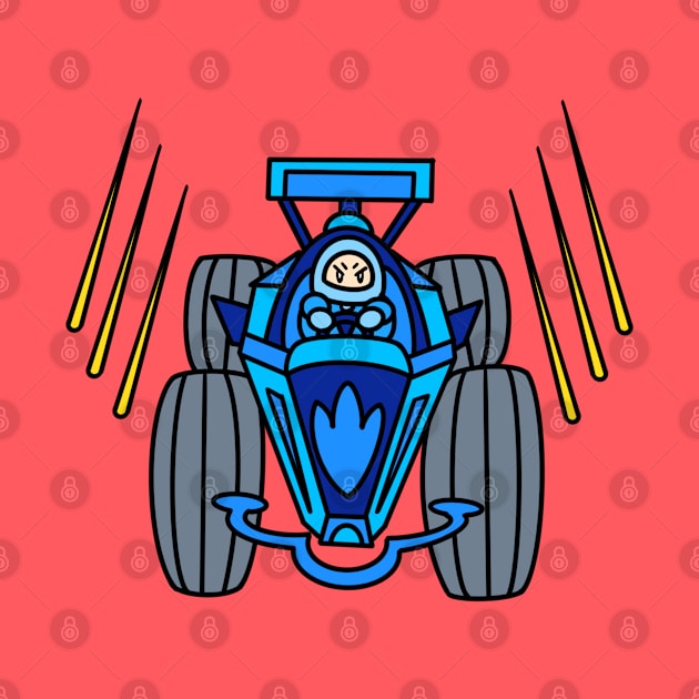 Car racing with cartoon chibi in blue color by Andrew Hau