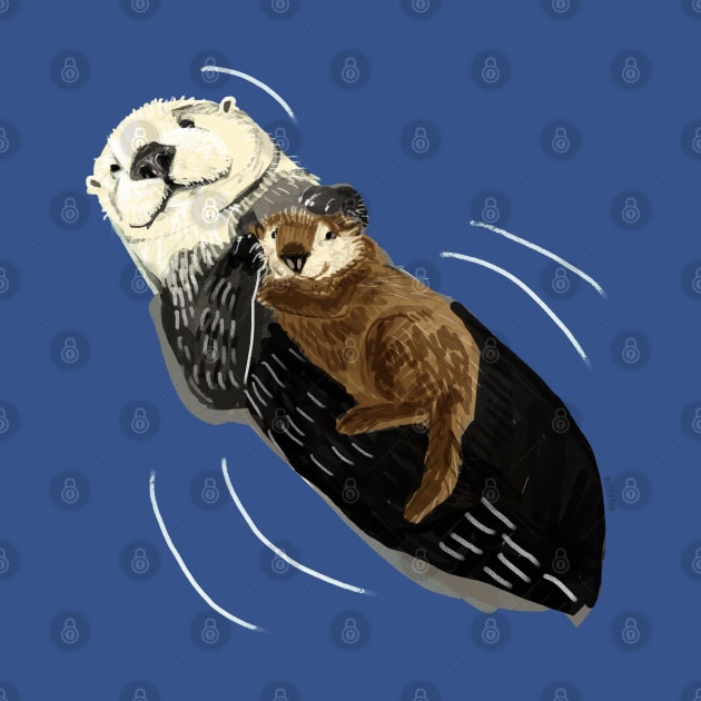 Sea otter with a cute baby by belettelepink