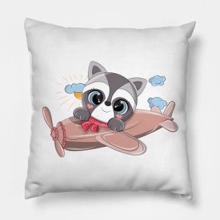 Raccoon at the helm of the plane Pillow