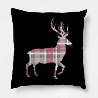 Pink, Grey and White Tartan Scottish Stag Silhouette Pillow