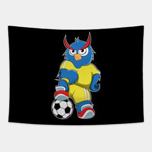 Owl as Soccer player with Soccer ball Tapestry