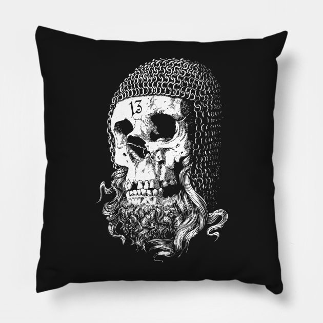 Templar Skull (white on background colour) Pillow by Artserge